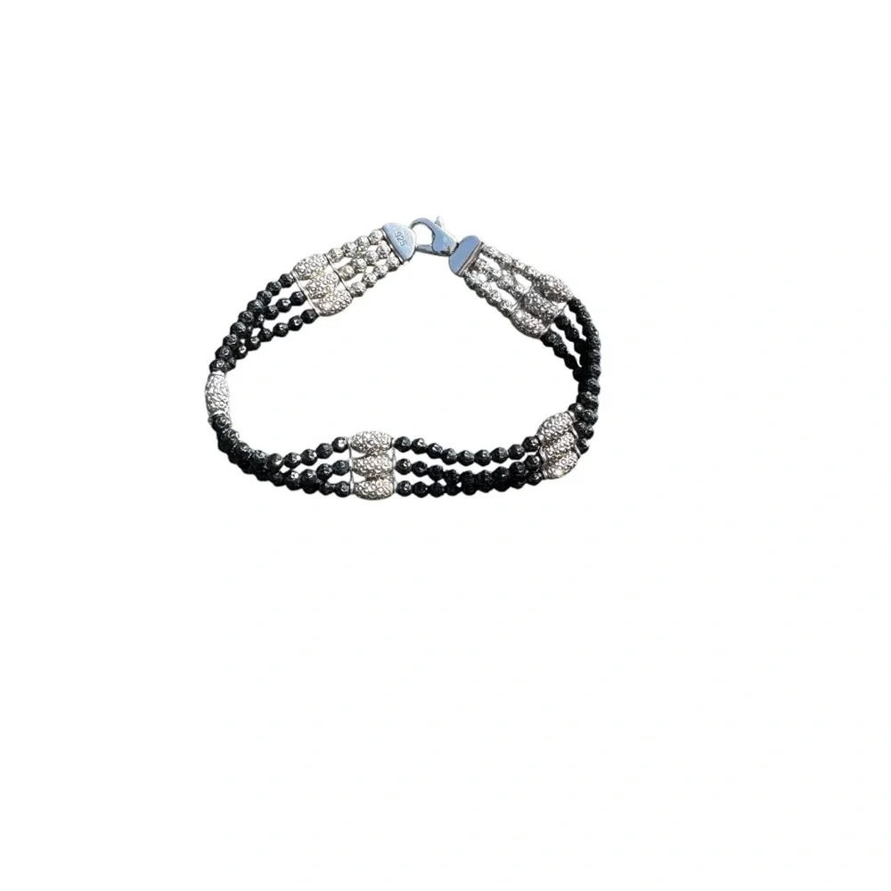 Black Beaded Bracelet with Silver Accents
